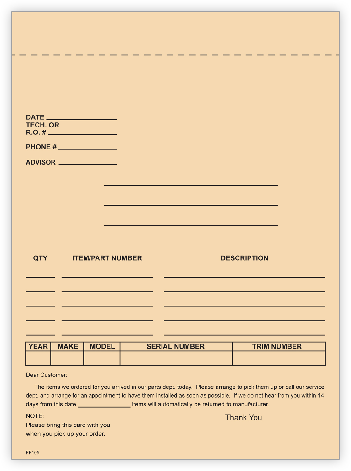 Service & Parts Department Forms